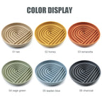 Color chart of Collarva bowls in Tan, Honey, Terracotta, Sage Green, Leaden Blue, and Charcoal